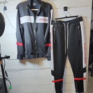 NWOT Mens Black and White Tracksuit with Red Accents